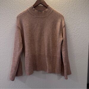 Lulus Tan Knit Sweater Medium Mock Neck Ribbed Hem Long Sleeve Soft Cozy Chic